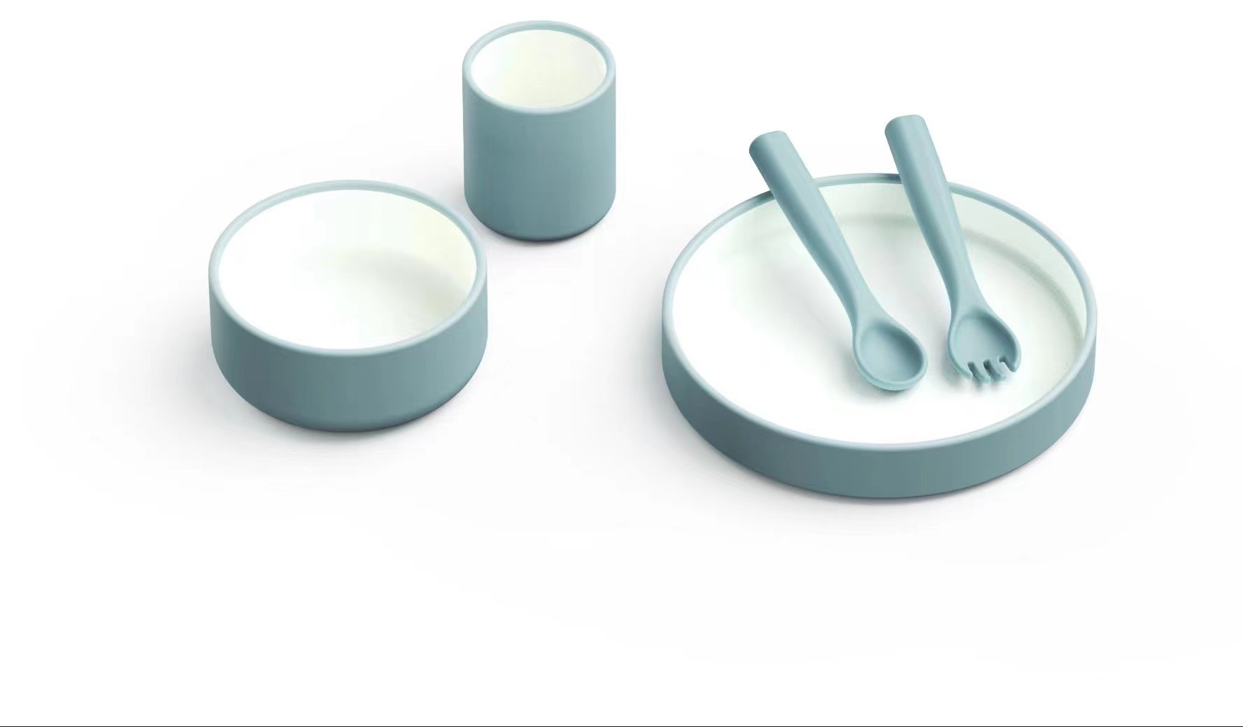 ultimo caso aziendale circa Insiemi d'alimentazione di colore del bambino doppio del silicone compreso la coltelleria e la tazza della ciotola del silicone della piastrina del silicone