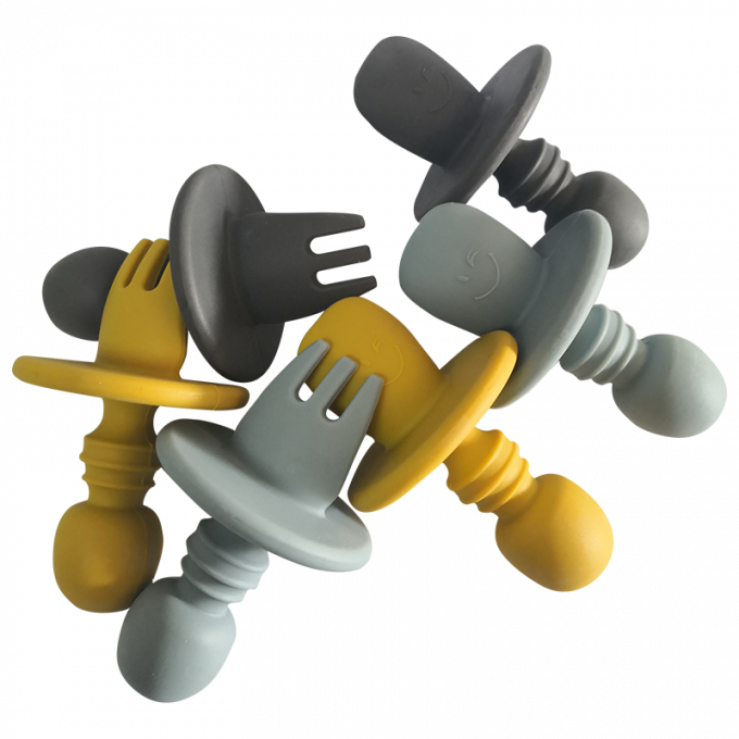 Cucchiaio del silicone del mini piccolo bambino del venditore più importante di Amazon e minestra d'alimentazione dell'insieme della forcella