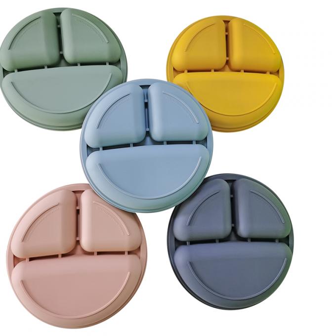 Piastrina d'alimentazione del bambino del silicone per le cavità libere del commestibile della cena BPA 3 su misura intorno al piatto 19.8*19.8*3.1 cm 155g disponibile del piatto