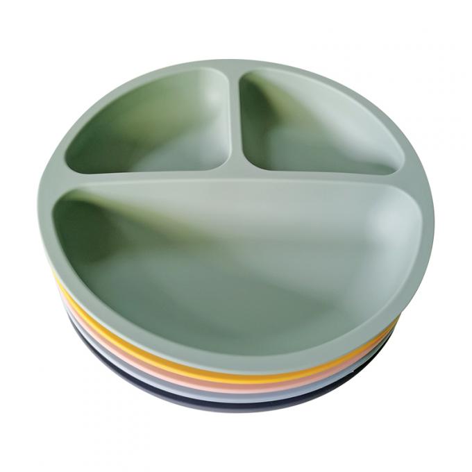 Piastrina d'alimentazione del bambino del silicone per le cavità libere del commestibile della cena BPA 3 su misura intorno al piatto 19.8*19.8*3.1 cm 155g disponibile del piatto
