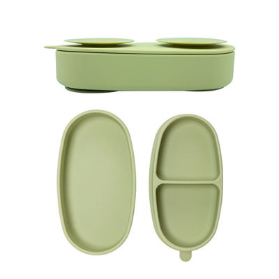 Baby Training Divided Suction Silicone Lunch Box Sage Color Silicone Snack Box