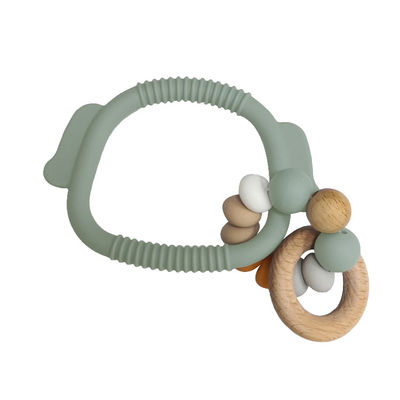 Baby Soft 15mm Silicone Bead Teething Rings Bracelet Eco Friendly With Wooden Ring