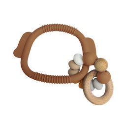 Baby Soft 15mm Silicone Bead Teething Rings Bracelet Eco Friendly With Wooden Ring